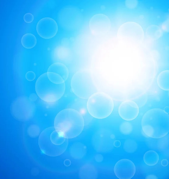 Fundo Azul Ensolarado Sol Com Bokeh Ilustração Vetor Verão Turquesa — Vetor de Stock