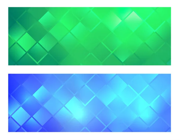 Mozaïek Banners Groen Blauw Glinsterende Vierkante Patroon Vector Ontwerp — Stockvector