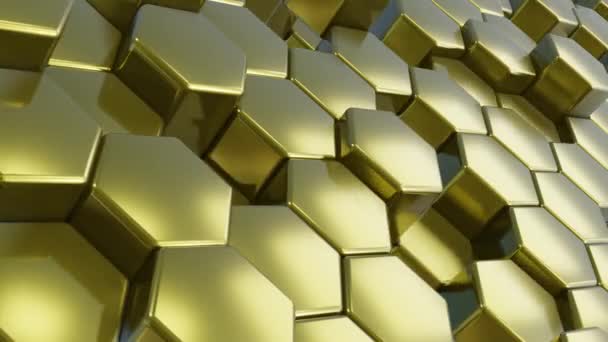 Patrón Superficial Futurista Abstracto Los Hexágonos Del Oro Pared Dorada — Vídeos de Stock