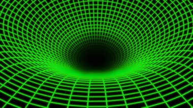 Background 3D with green neon lines, black hole space bend concept, science design  render illustration. clipart