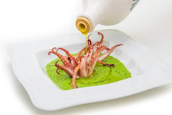 Peas Soup Squid Tentacles — Stock Photo, Image