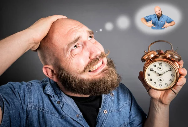 Homem Desesperado Porque Atrasado Com Alarme — Fotografia de Stock
