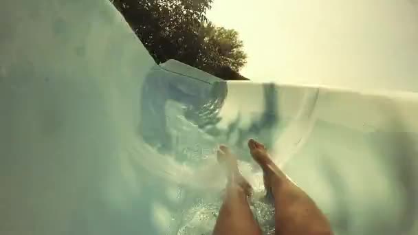 Girl Coming Slide Pool — Stock Video