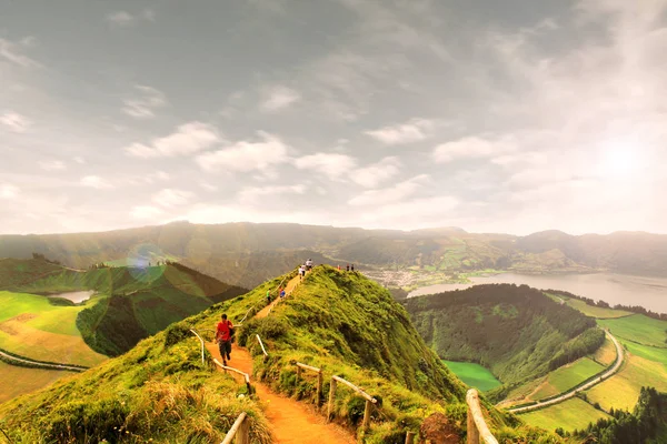 Wanderweg Mit Blick Auf Die Seen Von Sete Cidades Azores — Stockfoto