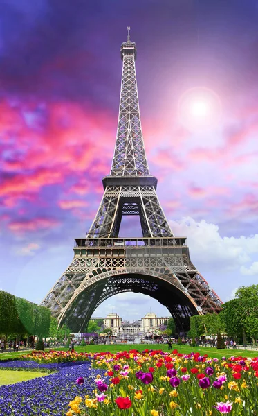 Paryż Tour Eiffel Zachód Słońca — Zdjęcie stockowe
