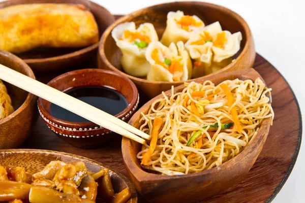 Płyty Mieszanych Chińskie Jedzenie Drewna — Zdjęcie stockowe