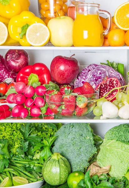 Refrigerador Lleno Color Con Frutas Verduras —  Fotos de Stock