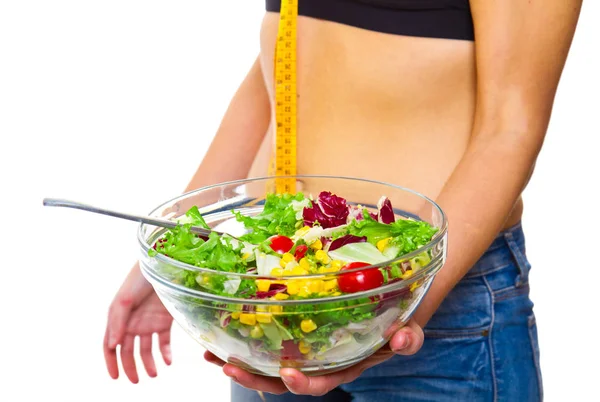 Mulher Dieta Com Saladeira — Fotografia de Stock