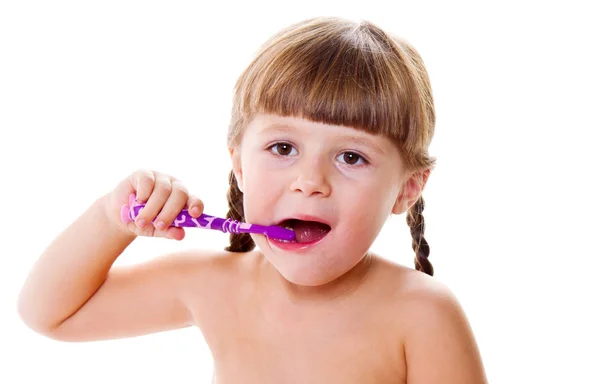 Dental Hygiene Happy Little Girl Brushing Her Teeth Stock Image