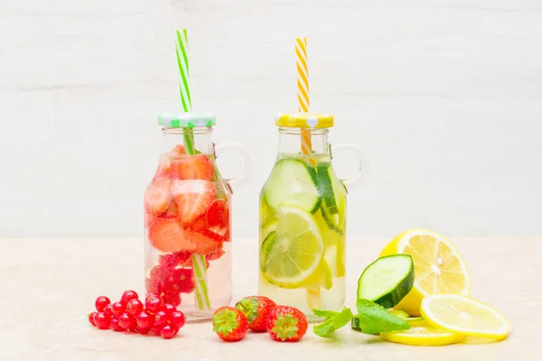 Detox Fruit Infused Water Refreshing Summer Homemade Cocktail — Stock Photo, Image