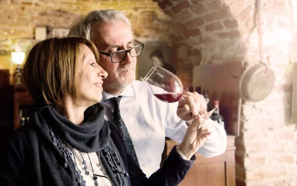 Mutlu Yaşlı Çift Şarap Kadehi Içiyor — Stok fotoğraf