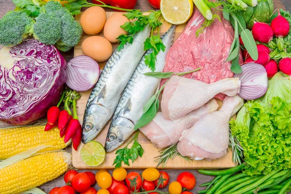 Dieta Mediterránea Pescado Carne Ingredientes —  Fotos de Stock