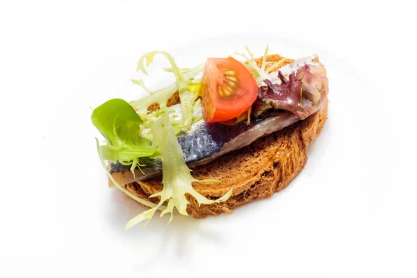Sandwich Met Gemarineerde Sardines Tomaat — Stockfoto