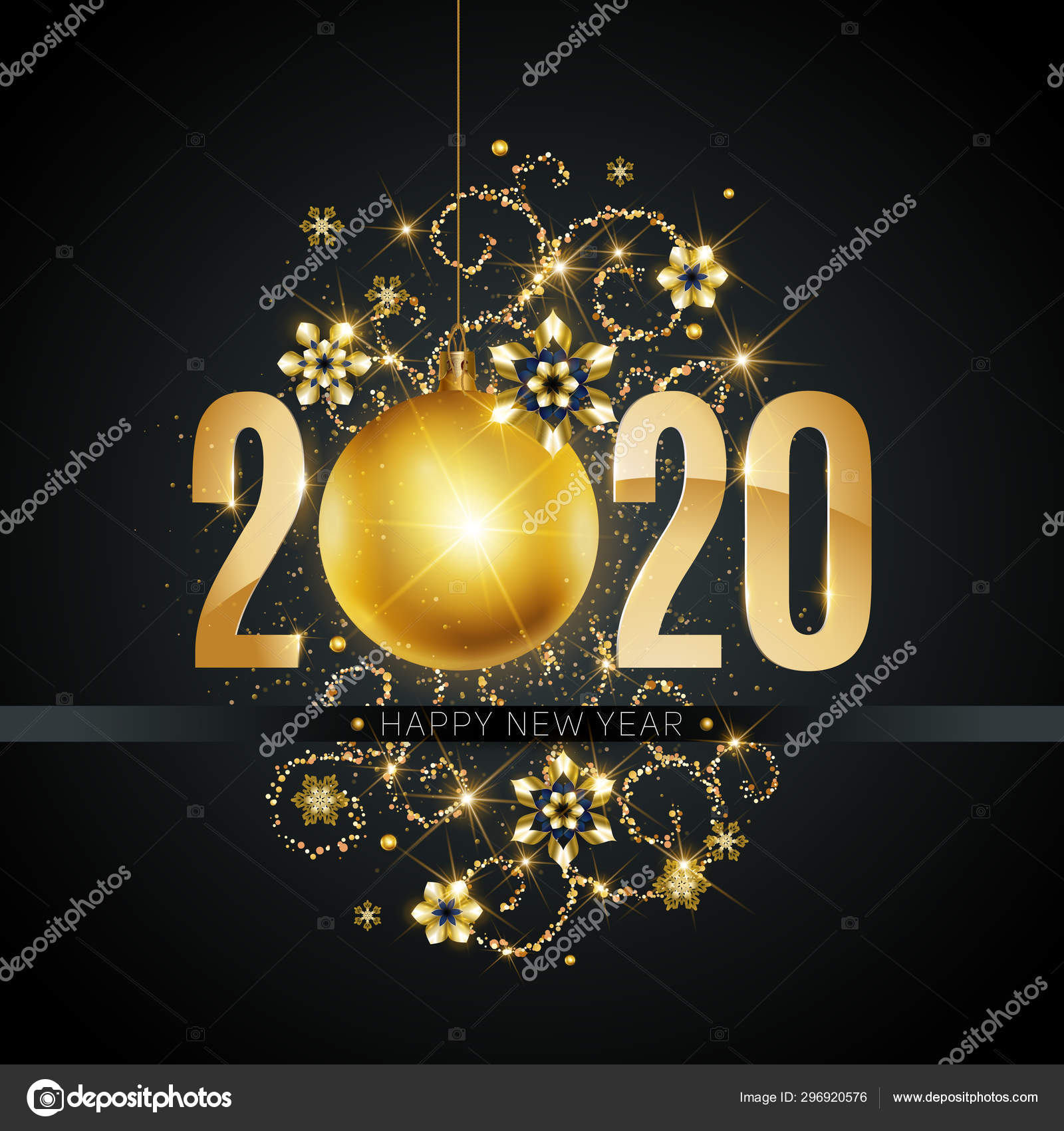 2020 Happy New Year Gold Greeting Card With Golden Text 2020