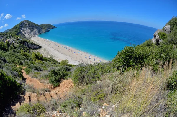 Pohled Pláž Milos Ostrově Lefkada Řecko — Stock fotografie