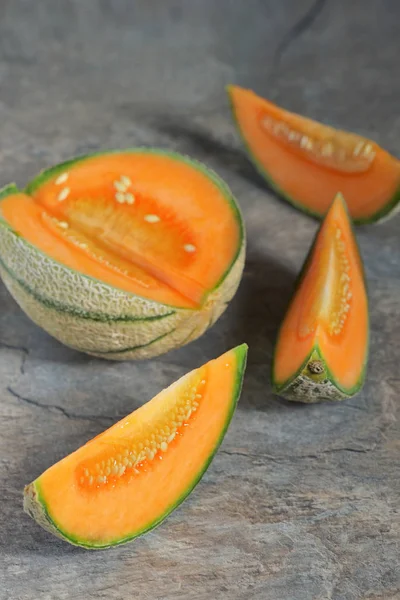 Verse Honeydew Meloen Stenen Tafel — Stockfoto
