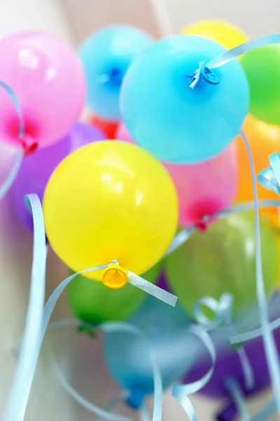 Bunch Floating Colored Balloons Strings Party — Stock Photo, Image