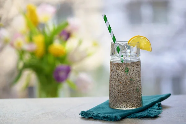 Chia seeds in glass — Stock Photo, Image