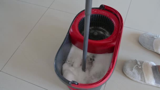 Woman Cleaning Floor Mop — Stock Video