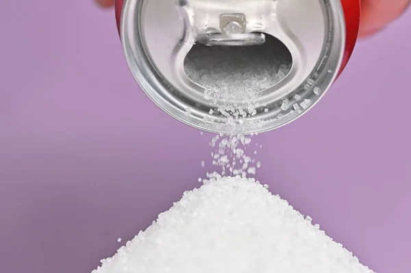 Holding A Soda Can Pouring Sugar — Stock Photo, Image