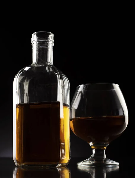 Cognac Glass Bottle Dark Studio Shot — Stock Photo, Image