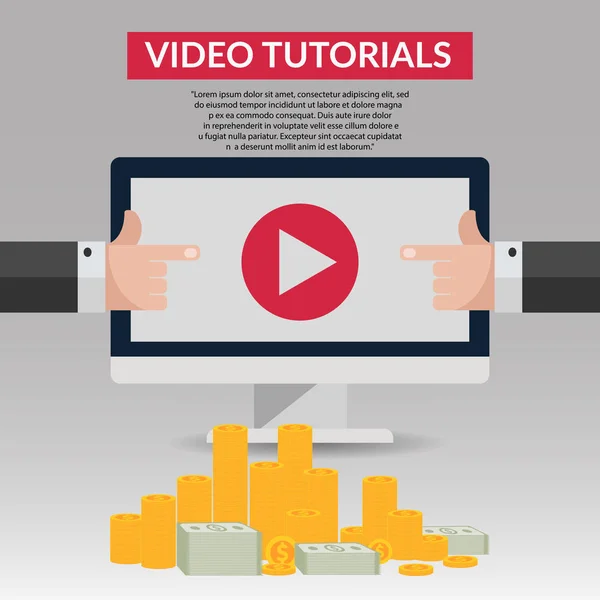 Video plano tutorial diseño con dinero e ilustración de la mano eps — Vector de stock