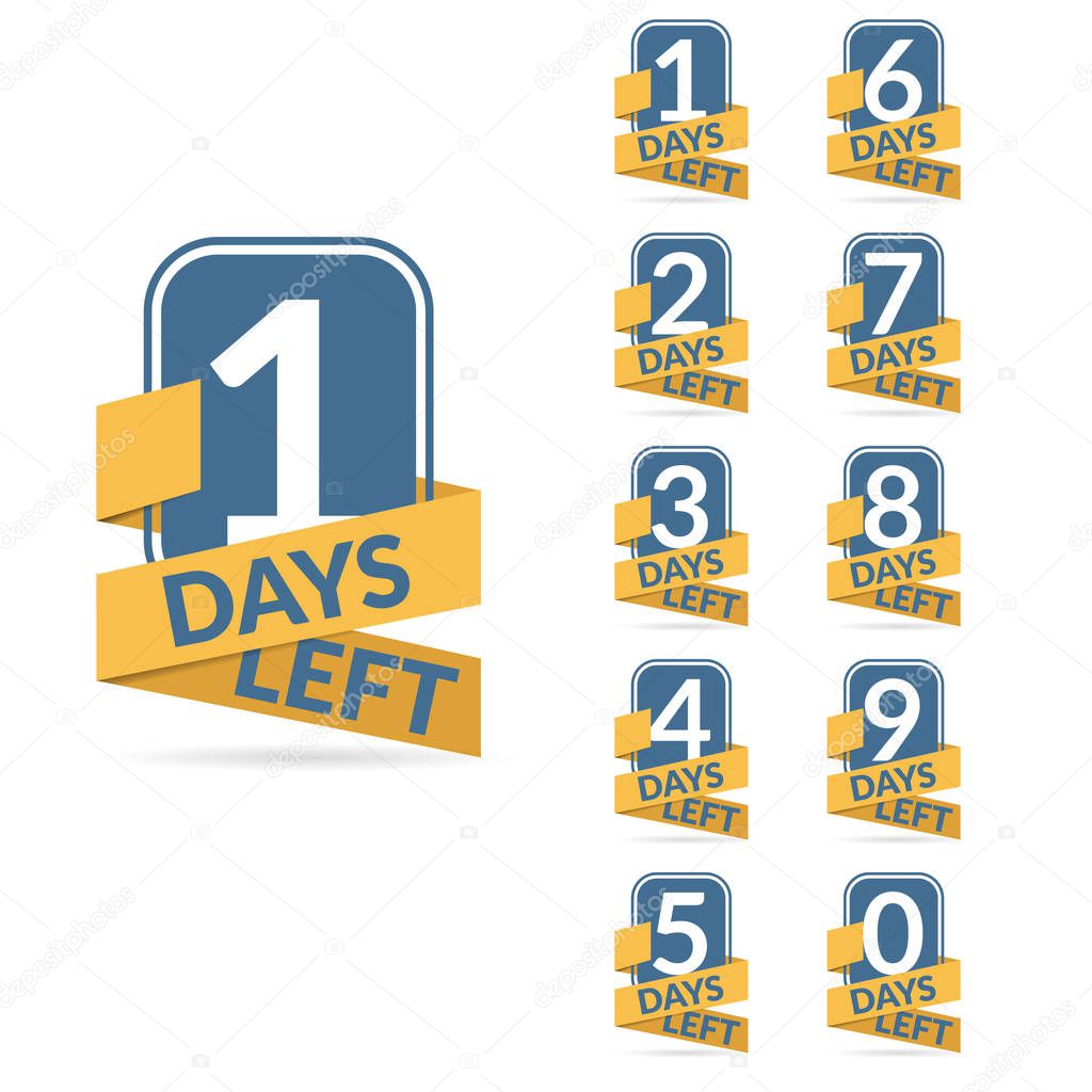 Number days left countdown blue yellow color ribbon design vecto