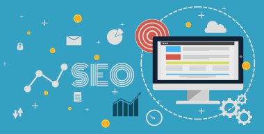 İllüstrasyon web analitik düz mavi tasarım SEO optimizasyonu VEC