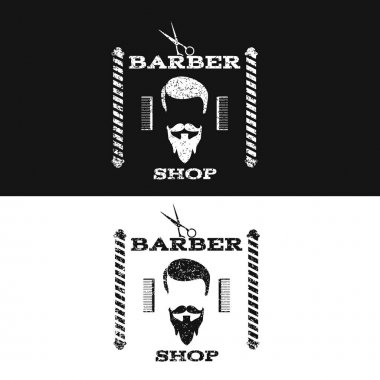 Siyah bg vektör retro grunge vintage berber dükkanı etiket sembolü