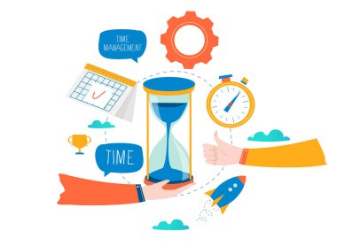 Zaman yönetimi, planlama olaylar, iş organizasyonu, optimizasyon, son tarih, zamanlama düz vektör çizim tasarım için mobil ve web grafik