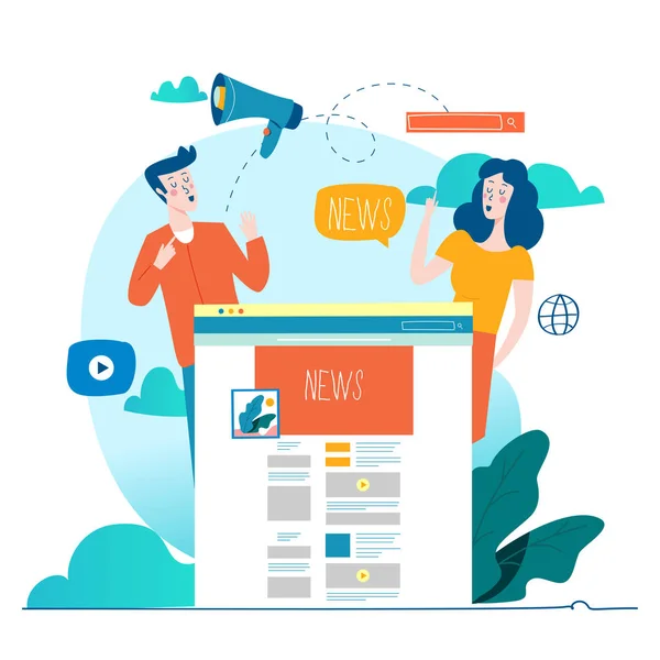 Haber güncelleme, online haber, gazete, haber web sitesi düz vektör çizim. Haber Web sayfası, etkinlikler, etkinlikler, şirket bilgileri ve Duyurular hakkında bilgiler