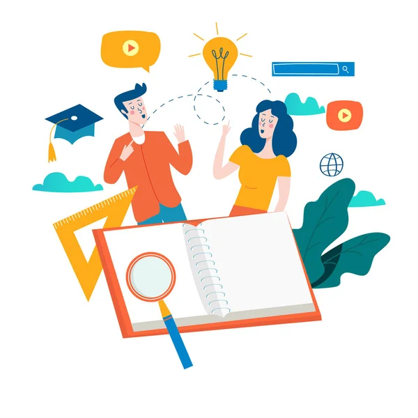 Eğitim, çevrimiçi eğitim kursları, uzaktan eğitim vektör illüstrasyonu. İnternet çalışması, çevrimiçi kitap, dersler, e-öğrenme, mobil ve web grafikleri için çevrimiçi eğitim tasarımı