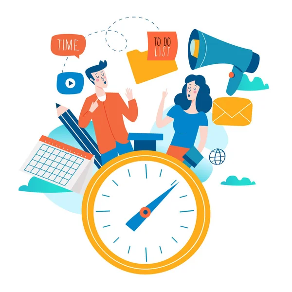 Time Management Planning Events Organization Optimization Deadline Schedule Flat Vector — Stock Vector