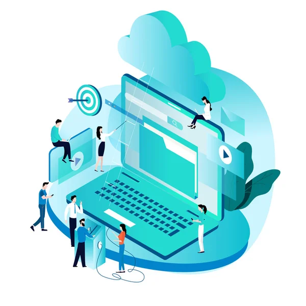 Modern Izometrikus Koncepció Cloud Computing Szolgáltatások Technológia Adat Raktározás Vektoros — Stock Vector