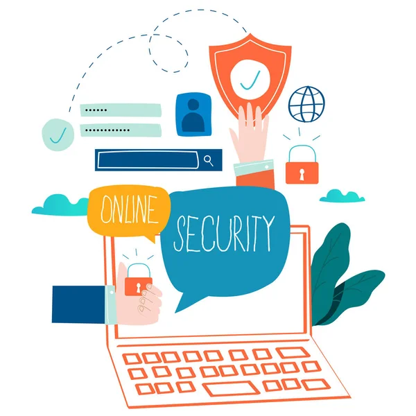 Online Security Data Protection Internet Security Secure Internet Browsing Flat — Stock Vector