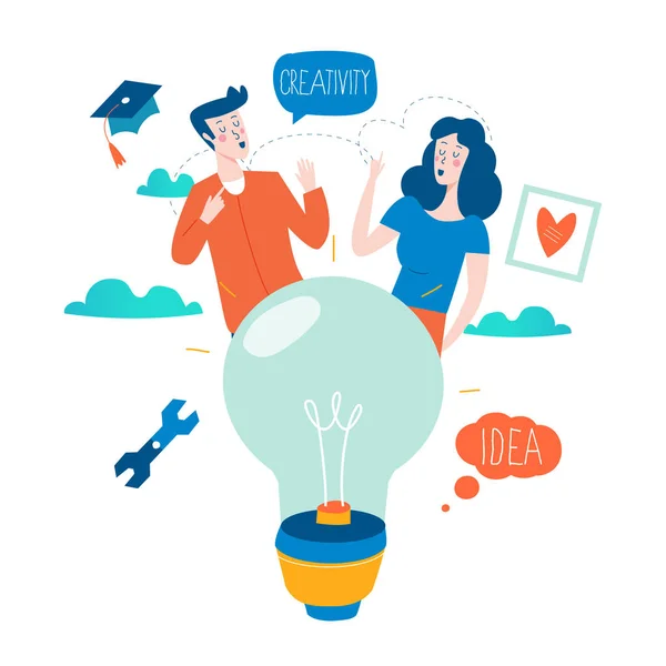 Ideia Educação Pensamento Desenvolvimento Conteúdo Brainstorming Criatividade Projeto Pesquisa Souções —  Vetores de Stock