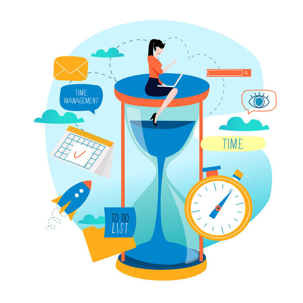 Time management, planning events, business organization, optimization, deadline, schedule flat vector illustration design for mobile and web graphics