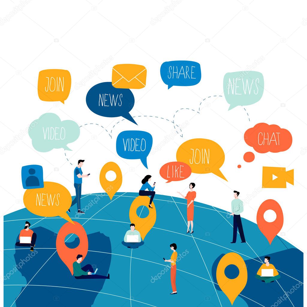 Social network, networking, people connected, global network flat vector illustration design. Worldwide people network concept for web banner, business presentation, advertising material