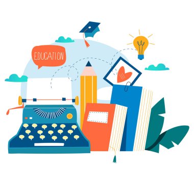 Blogging, makaleler, Haberler, copywriting, seminerler, Rehberler, atölye çalışmaları düz vektör çizim tasarımı mobil cihazlar için ve web grafik yazma eğitim, yaratıcı yazarlık, içerik yönetimi,