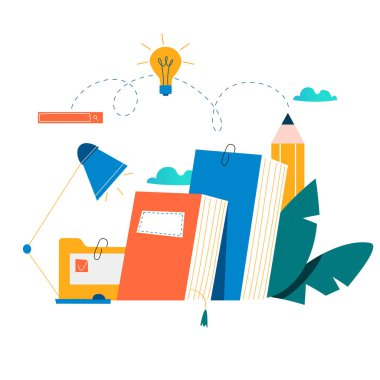 Eğitim, çevrimiçi eğitim kursları, uzaktan eğitim vektör illüstrasyonu. İnternet çalışması, çevrimiçi kitap, dersler, e-öğrenme, mobil ve web grafikleri için çevrimiçi eğitim tasarımı