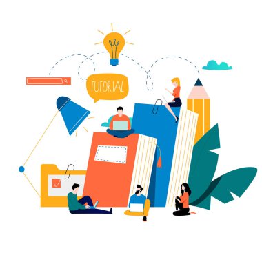 Eğitim, çevrimiçi eğitim kursları, uzaktan eğitim vektör illüstrasyonu. İnternet çalışması, çevrimiçi kitap, dersler, e-öğrenme, mobil ve web grafikleri için çevrimiçi eğitim tasarımı