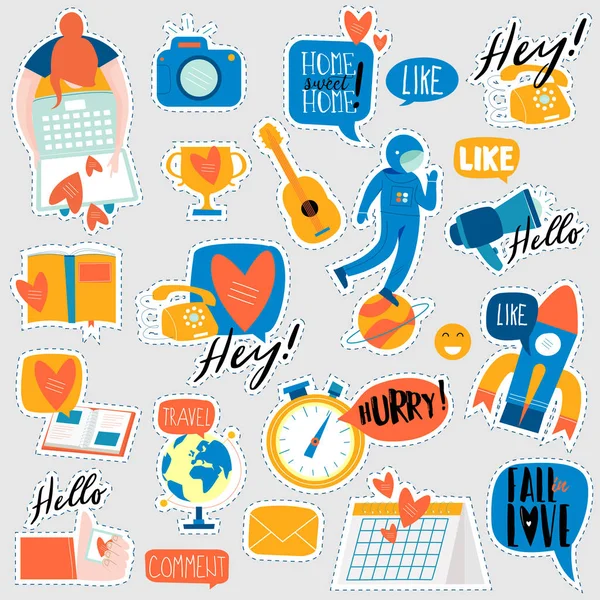 Collectie Van Platte Ontwerp Sociale Netwerk Stickers Set Stickers Pinnen — Stockvector