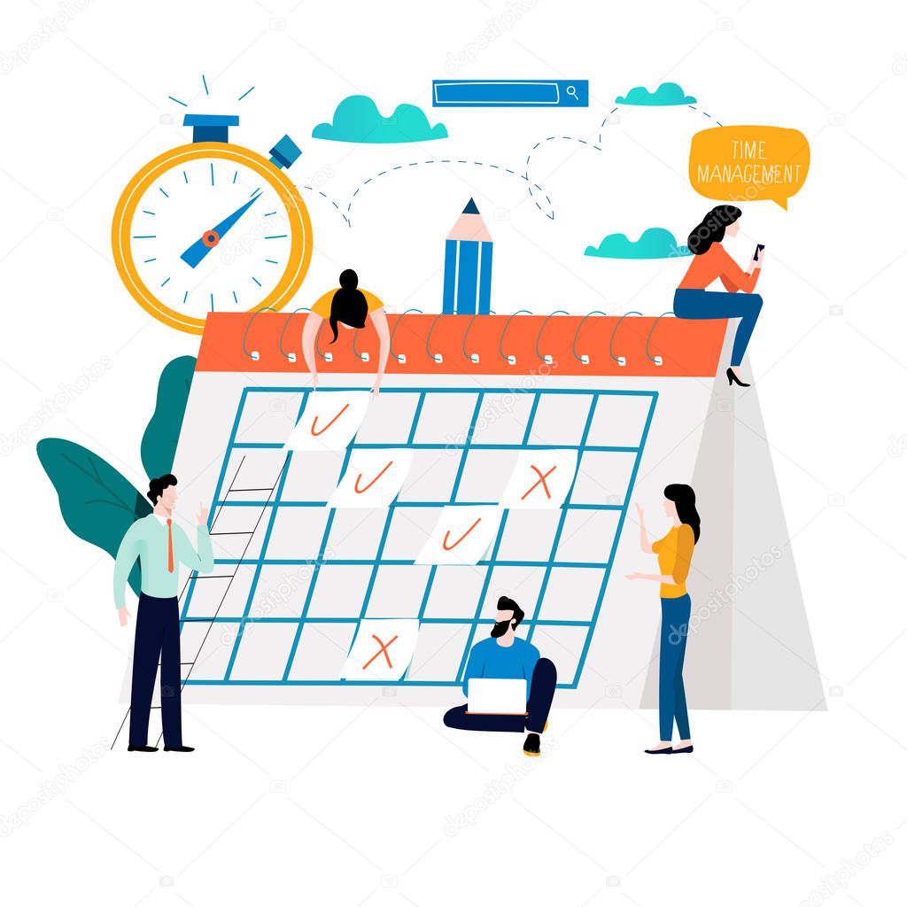 Time management, planning events, organization, time optimization, deadline, planning schedule flat vector illustration design for mobile and web graphics