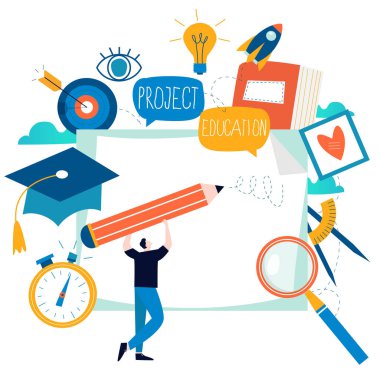Eğitim, çevrimiçi eğitim kursları, uzaktan eğitim düz vektör çizimi. İnternet eğitimi, çevrimiçi dersler, dersler, e-öğrenme, mobil ve web grafikleri için çevrimiçi eğitim tasarımı