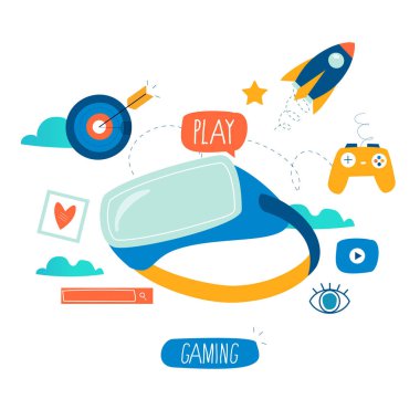 Oyun konsepti olarak joystick düz vektör çizimi. Mobil ve web grafikleri için sanal gerçeklik platformu tasarımı