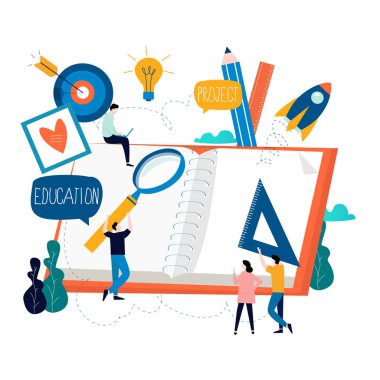 Eğitim, çevrimiçi eğitim kursları, uzaktan eğitim düz vektör çizimi. İnternet eğitimi, çevrimiçi dersler, dersler, e-öğrenme, mobil ve web grafikleri için çevrimiçi eğitim tasarımı