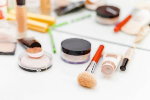 Various Make Cosmetics Brushes Creams Etc Concept Professional Tools Products — Stock Photo, Image