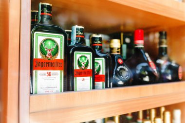13 Mayıs 2018, Budapeşte, Macaristan: Jagermeister çeşitli otlar ve elixirs tarifi eklenmesi ile bir Alman güçlü alkollü içki elit düzeyde olduğunu