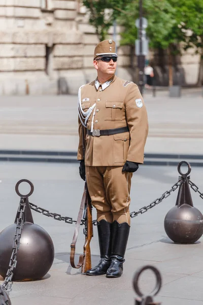 14 Mayıs 2018, Budapeşte, Macaristan: Macaristan Parlamentosu'nun, askeri üniformalı koru