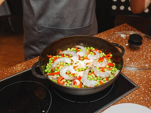 Cooking Paella Pan Kitchen — Stock Photo, Image